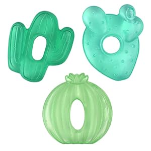 Itzy Ritzy Water-Filled Teethers – Cold Cutie Coolers Textured On Both Sides to Massage Sore Gums & Emerging Teeth – Can Be Chilled in Refrigerator, Set of 3 Green Cactus Water Teethers