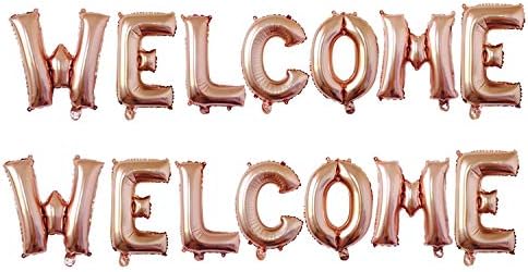 Welcome Foil Balloons WELCOME Letters Mylar Balloon Banner for Wedding/Birthday/Bridal Shower/Bachelorette/New Year/Graduation Party Decorations, 16 Inch, set of 2(Rose Gold)
