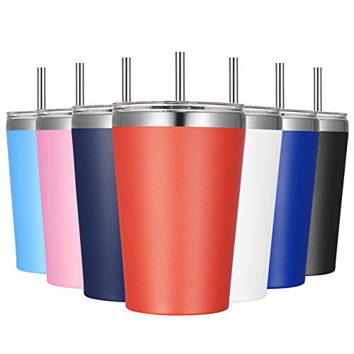 VEGOND 12oz Tumbler with Lid and Straw Stainless Steel Tumbler Cup Vacuum Insulated Double Wall Travel Coffee Mug Reusable Coffee Cup Brick Red