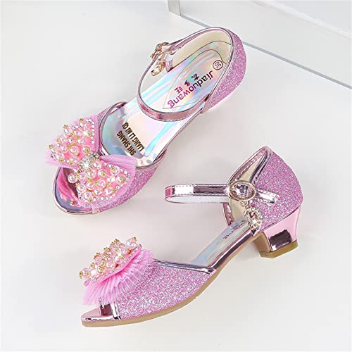 OMEARK Girls Princess Dress Up Shoes Kids Glitter Sparkly Low Heeled Peep Toe Sandals Rhinestone Pearls Bowknot Little Girls Wedding Party Ballroom Waltz Latin Dance Shoes2