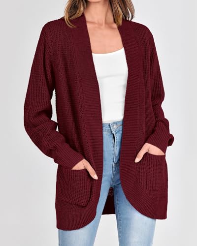 Image of KIRUNDO Cardigan Sweaters for Women 2024 Fall Open Front Long Sleeve Loose Lightweight Knit Sweater Coat with Pockets
