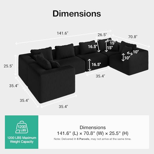 Image of Novilla 141 inch Modular Sectional Sofa, U Shape Family Size Sectional Couch, Modern Cloud Design with Smarts Coil Support, Boneless Sectional Couch for Large Living Room Apartment, No Assembly Required