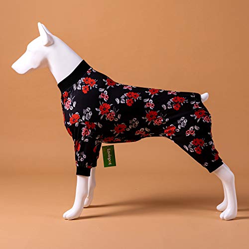 LovinPet Pet Pajamas for Dogs Big/Pretty Floral Navy/Coral Prints/Lightweight Big Dogs Pullover, Full Coverage Large Breed Dog Pjs - Thumbnail 7