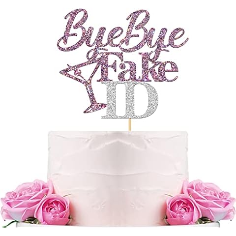 WeBenison Bye Bye Fake ID Cake Topper 21st Birthday Cake Supplies/Boy or Girl 21 Years Old Birthday/Legal & 21 Party Decorations Mixed Purple Glitter Cover