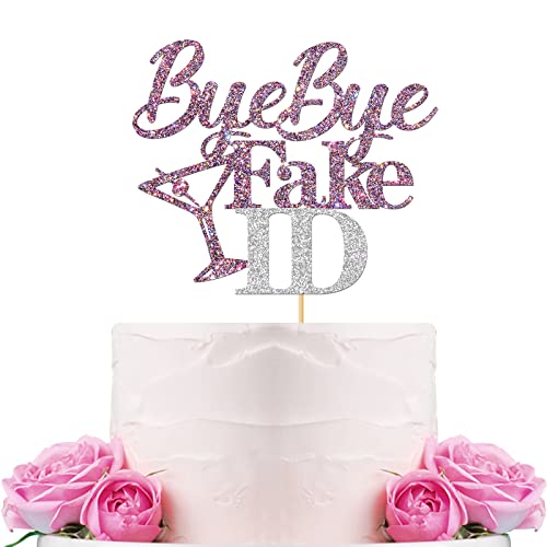 WeBenison Bye Bye Fake ID Cake Topper 21st Birthday Cake Supplies/Boy or Girl 21 Years Old Birthday/Legal & 21 Party Decorations Mixed Purple Glitter