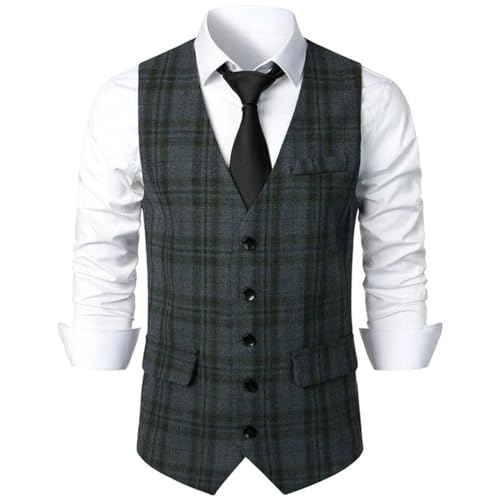 Men’S Formal V-Neck Tweed Herringbone Waistcoat Single Breasted Slim Fit Business Dress Suit Vests For Wedding2