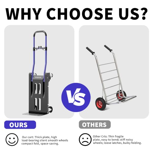 3-in-1 Folding Hand Truck – 330lbs Portable Dolly cart with Adjustable Handle,360° Swivel Casters & One-Touch Parking Brake – Collapsible Dolly for Warehouse,Moving Place,Travel & Convenient Storage by Leeyoung - Image 4
