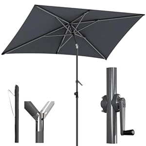 4smile Sonnenschirm Balkon mit Schutzhülle, Anthrazit – UV50+ rechteckig knickbar mit Kurbel höhenverstellbar, 210x140 cm Sonnenschirm für Garten & Terrasse