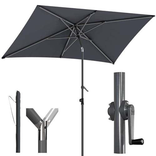 4smile Sonnenschirm Balkon mit Schutzhülle, Anthrazit – UV50+ rechteckig knickbar mit Kurbel höhenverstellbar, 210x140 cm Sonnenschirm für Garten & Terrasse