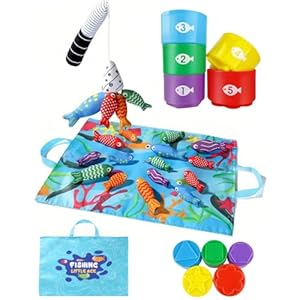 Montessori Toys for 1 Year Old, Cloth Fishing Game for Toddlers 1-3 with Stacking Cups, Baby Boy Girl First Birthday Gift, Color Sorting | Number Counting | Shape Learning