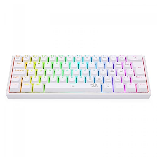 Teclado Mecânico Gamer Compacto Redragon Fizz Lunar White RGB Switch Azul K617-RGB-W