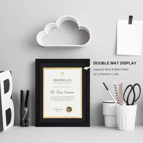 Flocey 11x14 Picture Frame with Tempered Glass for 8.5x11 Certificate Frame with Mat, Document Diploma Award Degree Frame for Wall Hanging or Tabletop Display, Black, 4 Pack by Flocey - Used condition - Image 6