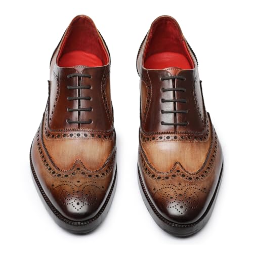 Image of Lethato Wingtip Brogue Oxford Handcrafted Men's Genuine Leather Lace up Dress Shoes