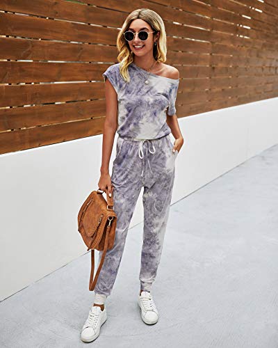 Image of PRETTYGARDEN Jumpsuits for Women Summer Off Shoulder Romper | Short Sleeve Drawstring Waist, Jogger Jumpers with Pockets, One Piece Spring Break Outfits, Vacation Travel Lounge Clothes