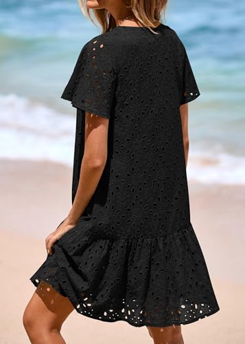 Image of KIRUNDO Eyelet Dresses for Women Button Down Mini Babydoll