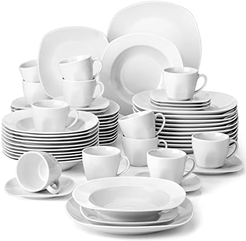 MALACASA Dinner Sets, 16-Piece Porcelain Plates and Bowls Set with 4-Piece Dinner Plate/Soup Plate/Side Plate/Cereal Bowl, Dinnerware Set Service for 4, Series Isabel