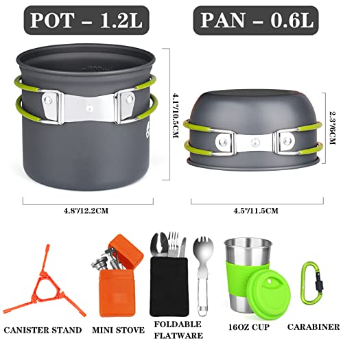 Bisgear Camping Cookware Portable Backpacking Stove Canister Stand Tripod Stainless Steel Cup Flatware Mess Kit - Camping Pot and Pans Cooking Set - Camping Gear Must Haves - Image 3
