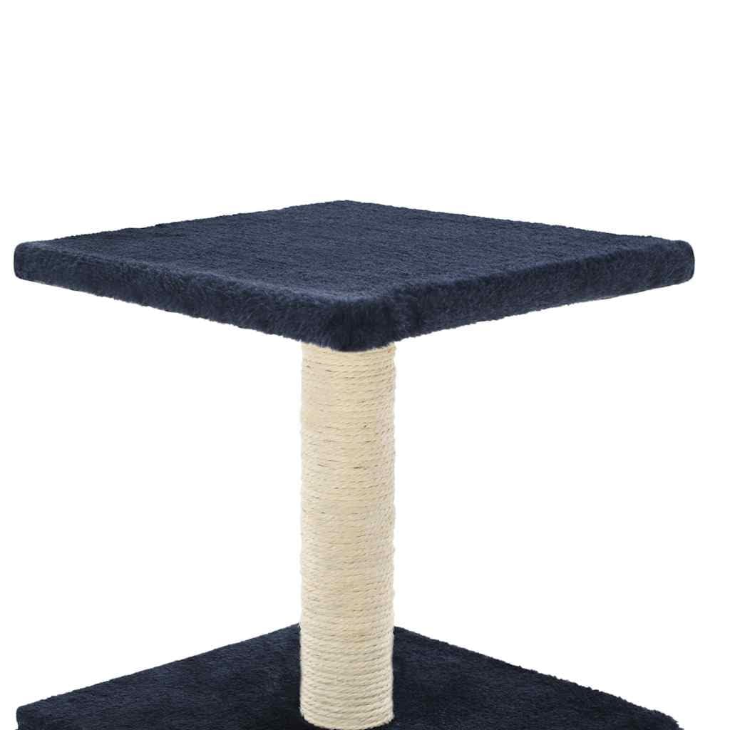 Tiragraffi per gatti, 55 cm, blu scuro, corda in sisal, colonna tiragraffi con grotta e piattaforma, albero da arrampicata per gatti da appartamento, mobili tiragraffi per graffiare e
