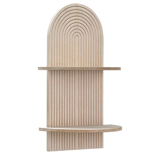 American Art Decor Carved Lunar Ledges 2-Tier Modern Display Arched Wall Shelf Storage for Bedroom Bathroom Kitchen Living Room - Natural Beige - 23.75" x 14" x 8.25"