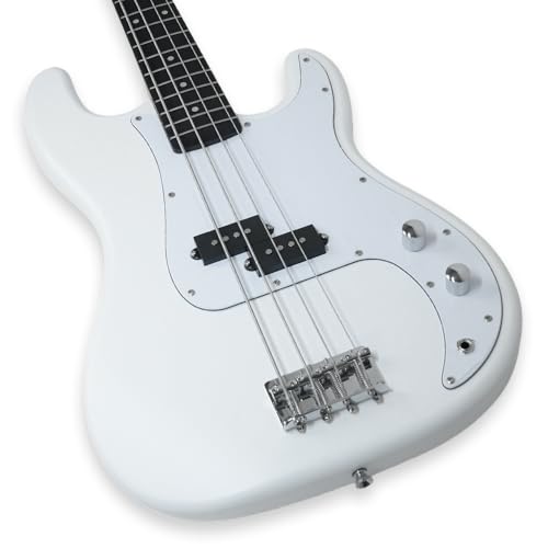 Image of Kadence PBWH Tennessee 46.5 inch Electric Bass Guitar (P-Style) | Solid Poplar Wood Body, Maple Neck | Split-Coil Pickup | Fixed Bridge | Gig Bag + Cable | Matte White