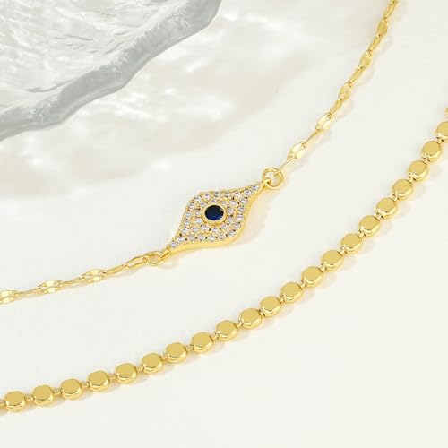 SUPNEER 18K Gold Evil Eye Bracelets for Women 5A Cubic Zirconia Blue Eye | Adjustable Link Bracelets Set, 2Pcs Protection, Jewelry Gift with Card for Mother's Day Christmas - image 2