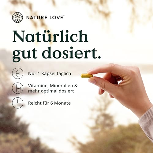 Nature Love Multivitamin Komplex – 180 vegane Kapseln – Vitamine A-Z & Mineralstoffe – mit Grünteeextrakt und Citrus-Bioflavonoiden – hochdosiert und mit Bioaktiv-Formen – laborgeprüft – Bild 4