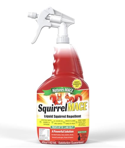 Natures Mace Squirrel Repellent for Outdoors Chipmunk Deterrent for Attic Garden Car Keep Out of Garden Bird Feeders Fruit Trees Yard Plants (40 Ounce Ready-to-Use Spray)