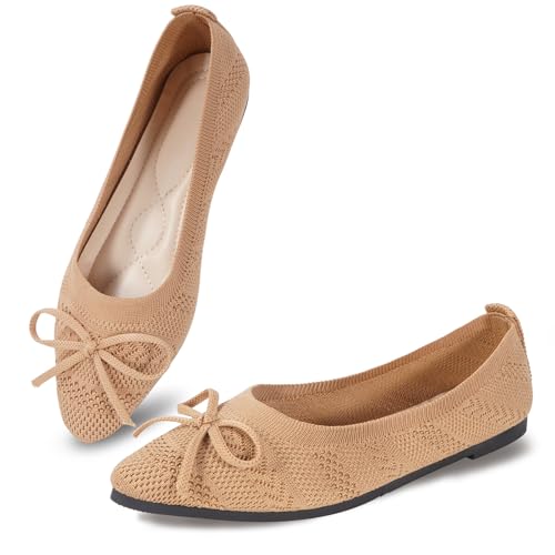 Women's Pointed Toe Flats Shoes for Ladies Girls Cute Bowknot Knit Breathable Comfortable Slip On Casual Dressy Ballet Flats for Walking Work Business2
