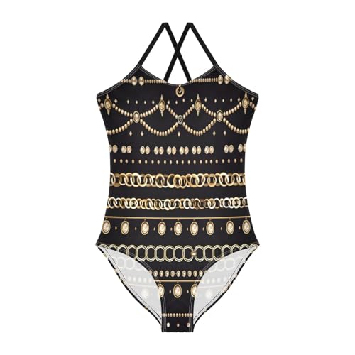 Seamless Gold Jewelry Girls One-Piece Swimsuit Quick Dry Beach Swim Bathing Suit