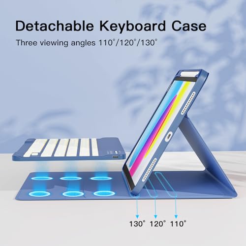 Image of RAYMCRAFT for iPad 11th (A16, 2025) / 10th Generation Case with Keyboard, Mouse and Detachable Wireless Keyboard, 7-Color Backlight, Slim Case with Pencil Holder, Steel Blue