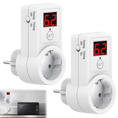 Digitale Zeitschaltuhr Steckdose, 2 Stück Zeitschaltuhr Steckdose, Zeitschaltuhr Digital 10 Min-9 Std 50 Min, Timer Steckdose 230v für Haushaltsgeräte, Lampen