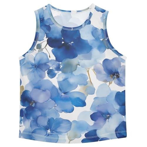 susiyo Watercolor Blue Hydrangea Flowers Boys Sleeveless Tank Top Girls Athletic T Shirt