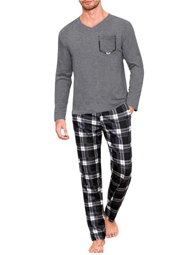 Uniexcosm Pigiama Uomo Lungo Pigiama da Uomo in Cotone Pigiami