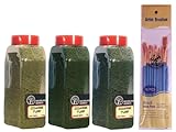 Make Your Day Woodland Scenics Coarse Shaker Bundle, Light Green, Medium Green, and Dark Green (Pack of 3) - Comes Paintbrushes