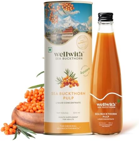 Ayuzera (Wellwith) Himalayan Sea Buckthorn Pulp Concentrate 300ml | Cold-Pressed | Makes 50 Glasses | Natural Vitamin C, Omega 3 6 7 9, Antioxidants | Immunity, Skin Glow & Gut Health Support | Juice Seabuckthorn