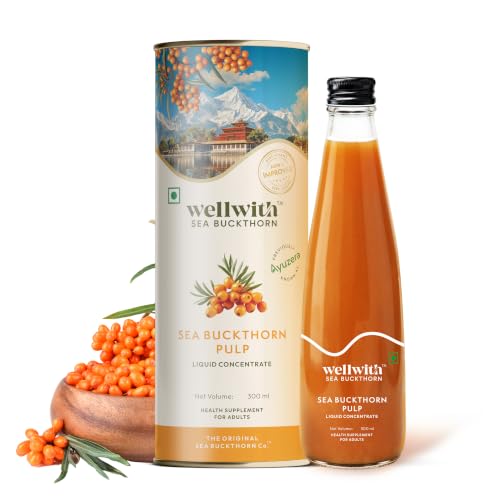 Ayuzera (Wellwith) Himalayan Sea Buckthorn Pulp Concentrate 300ml | Cold-Pressed | Makes 50 Glasses | Natural Vitamin C Omega 3 6 7 9 Antioxidants | Immunity Skin Glow & Gut Health Support | Herbal