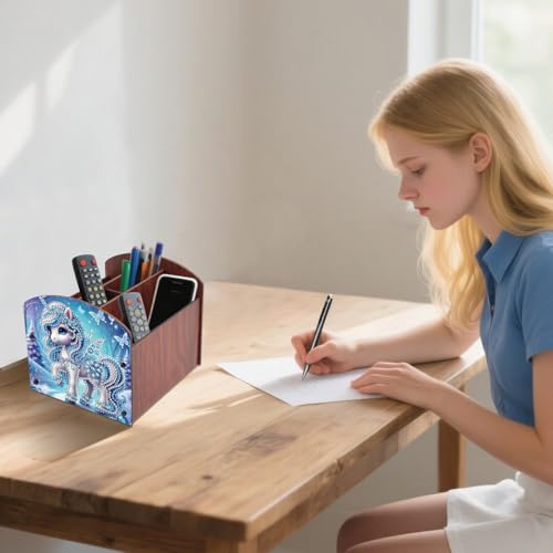 Image of Diamond Painting Wooden Desk Organizer, DIY Diamond Art Storage Box, Crystal Rhinestones Art Kit for Desktop Ornament, Jewelry Box & Pen Holder with Winter Blue Fantasy Design