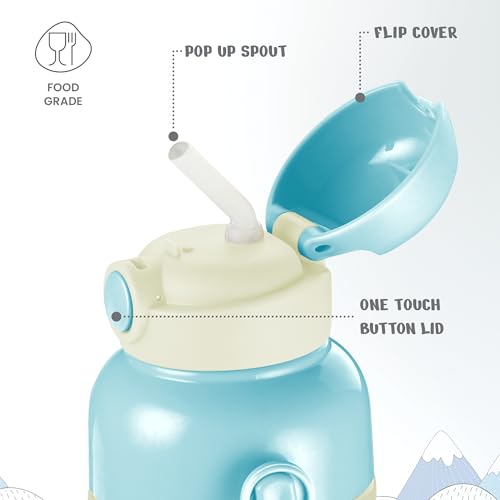 Image of Milton Steel Indus 400 Thermoware PU Insulated, 390 ml Water Bottle with Straw for Kids, Leak Proof Flip Top Sipper Lid Bottle, School, Picnic, Easy to Carry Belt, White