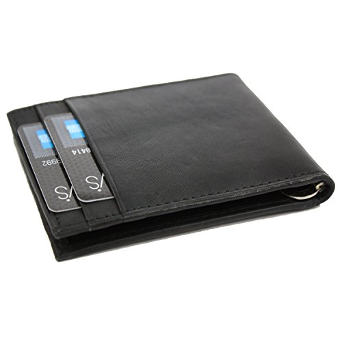 Men's Lambskin Leather Spring Money Clip Compact Bifold Front Pocket Wallet3