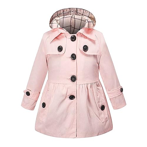 Little Girls Single Breasted Trench Coat Dress Outerwear Long Sleeve Hooded Thicken Outerwear Windbreaker Snow
