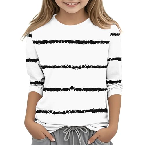 Camisetas de manga larga para niños y niñas, de 3 a 12 años, camisetas casuales de cuello redondo, túnicas suaves, blusas unisex, estampados simples, rayas suaves, 08- Blanco, 11 años