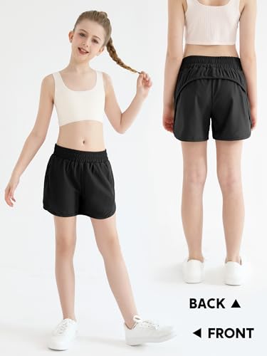 AlisOker Short esportivo infantil de cintura alta com bolsos com zíper, shorts esportivos de corrida
