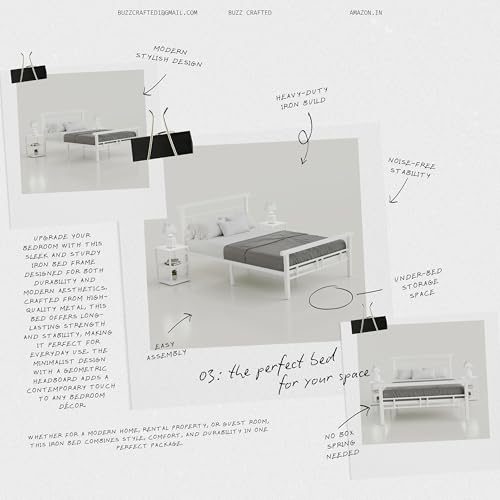 Image of Single Size Metal Bed Frame | SingleSize Metal Bed | Heavy Duty Iron Bed | Steel Bed Single Size | Single Cot | Iron Cot Single | White Metal Bed | Platform Bed |No Box Spring Needed Bedroom Furniture