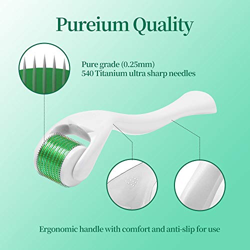 Derma Roller Cosmetic Microdermabrasion Instrument for Face - 540 Titanium Microneedles.25mm - Includes Free Storage Case