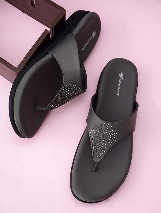 Image of HEALTH FIT EXTRA SOFT Women's Comfortable Memory Foam Doctor Slippers /Flip-Flops|Fashionable Casual & Stylish|Lightweight & Breathable|Outdoor Synthetic Casual Chappals Sandals Ladies & Girls HF21