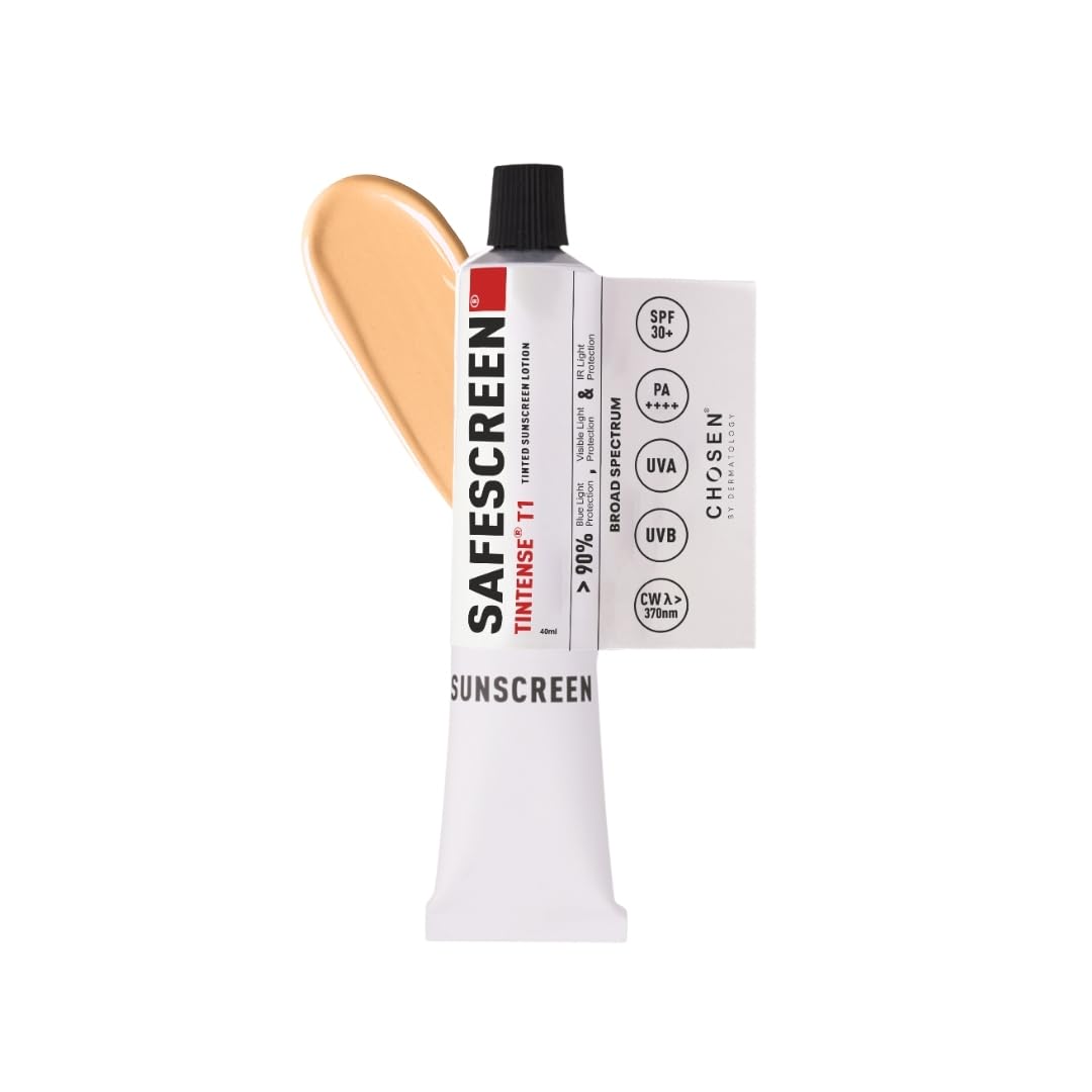 CHOSEN® TINTENSE® Tinted Sunscreen SPF 50 PA++++ | T1 (Bisque) | In-Vivo Tested | Lightweight Lotion | No White Cast | Broad Spectrum | Sweat Proof | With Hyaluronic acid & Beet extracts | Unisex, For All Skin Types | 40ml