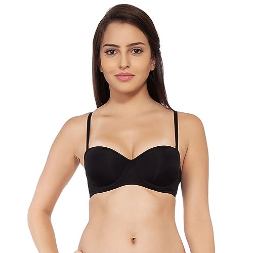 Image of SOIE Women's Padded Strapless Bra | Wired Balconette Multiway Bra with Detachable Transparent Straps | Medium Coverage, No-Slip Silicon Lining