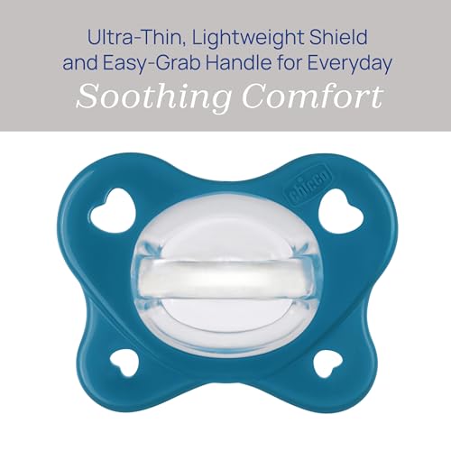 Image of Chicco PhysioForma Dual Soft Orthodontic Pacifier for Babies 16-24 Months, 100% Soft Silicone, Supports Breathing, One-Piece Design, Included Sterilizing Case, BPA Free, 2-Pack, Sapphire