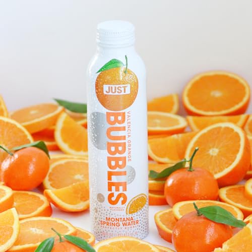 Image of JUST Bubbles Valencia Orange- Pure Premium Sparkling Spring Water in a Fully Recyclable Reusable Eco-Friendly Bottle - 100% Mountain-Sourced Carbonated Water with Naturally Occurring Minerals, 16 Fl
