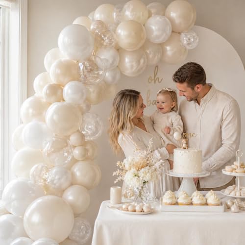 Image of Pearl White Balloons, 12 Inch Double Stuffed Pearl Balloons, 50pcs Double Stuffed Latex Sand White Ivory Clear Balloon for Bachelorette Bride Baby Shower Wedding Engagement Birthday Party Decorations